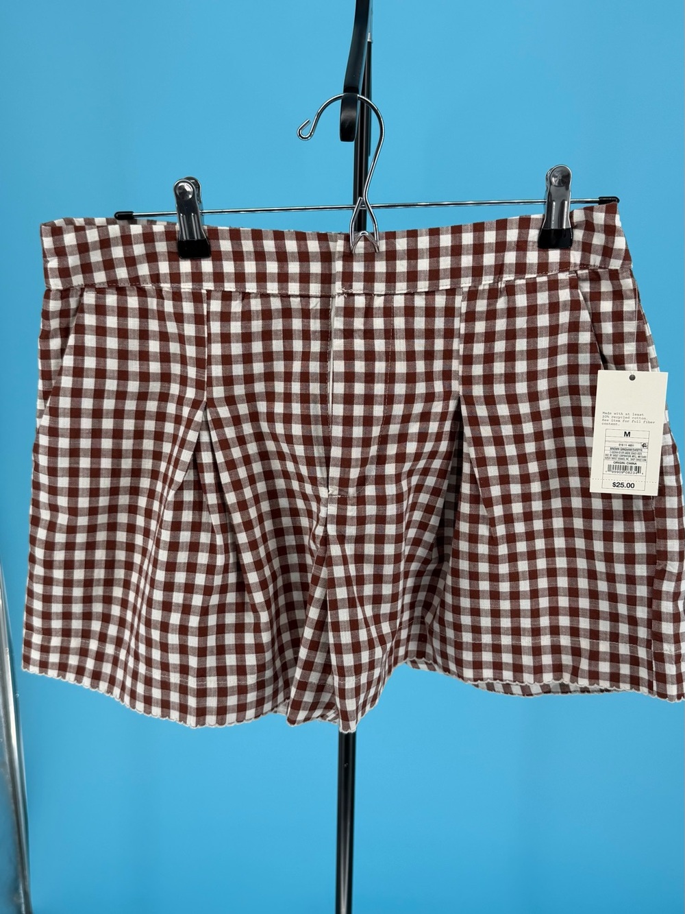a new day Gingham High-Waist Pleated Shorts - Brown & White (Size Medium) NWT - Picture 3 of 11